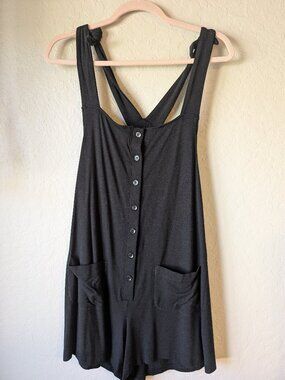 Smash + Tess Black Button Front Short Romper XS
